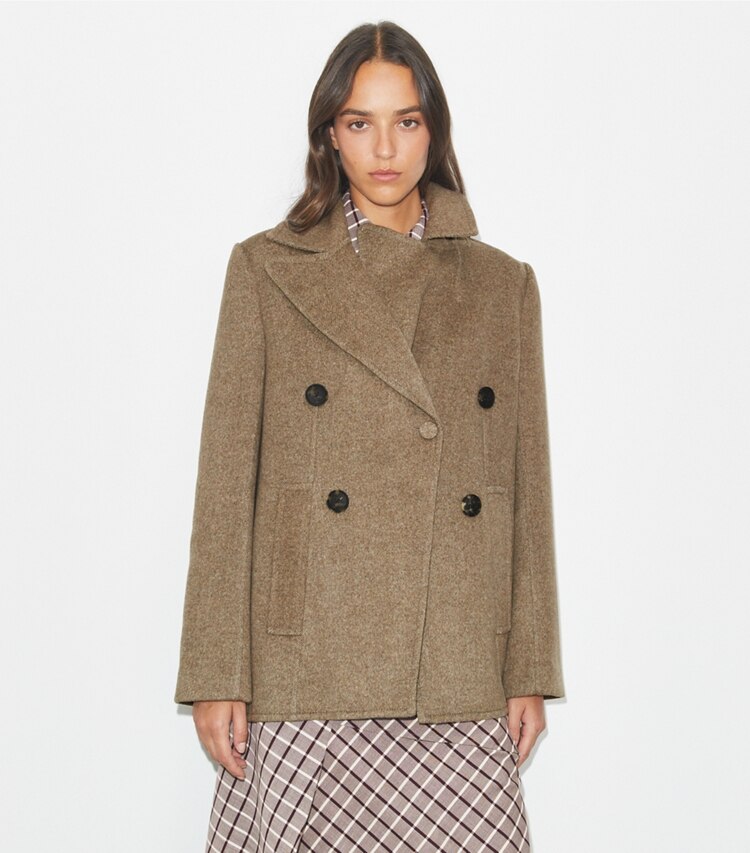 Tory Burch designer cappotti Giacca ampia in twill in Ashed Mocha on model detail