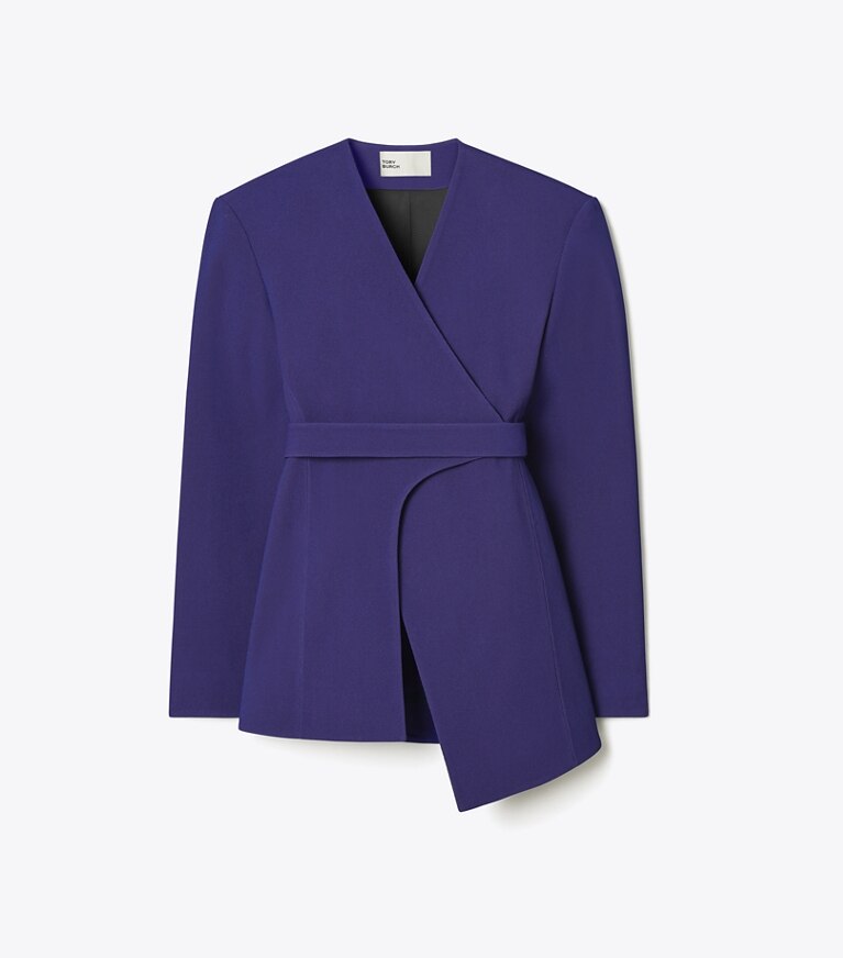Tory Burch designer giacche Giacca asimmetrica a portafoglio in piqué in Ballpoint Blue front