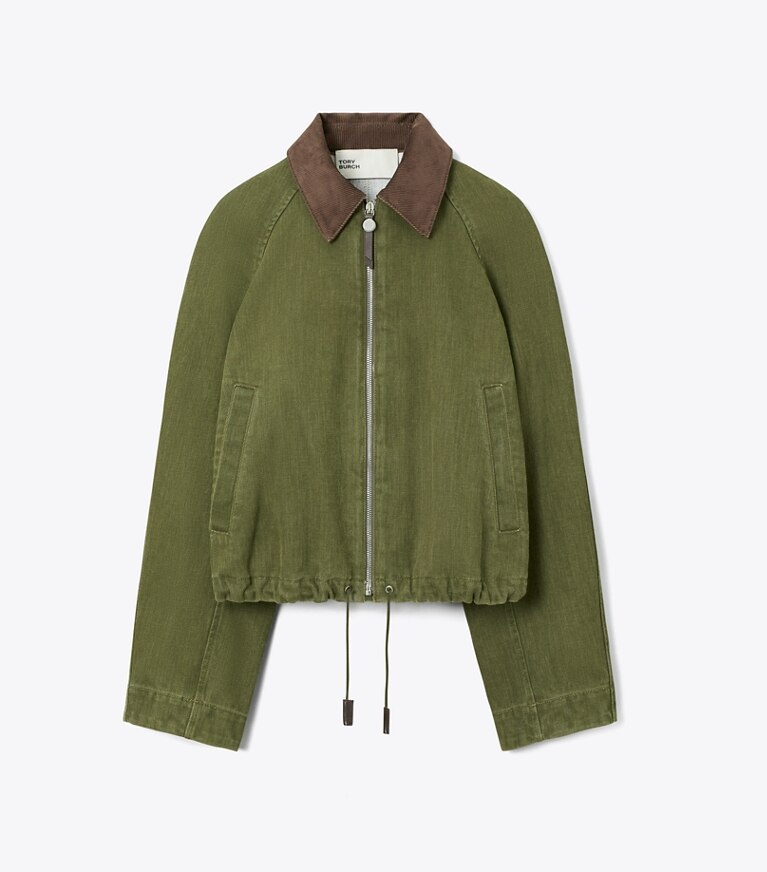 Tory Burch designer giacche Giacca bomber in denim in Distressed Green front