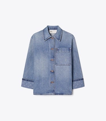 Tory Burch designer giacche Giacca da lavoro in denim in Light Vintage Wash front