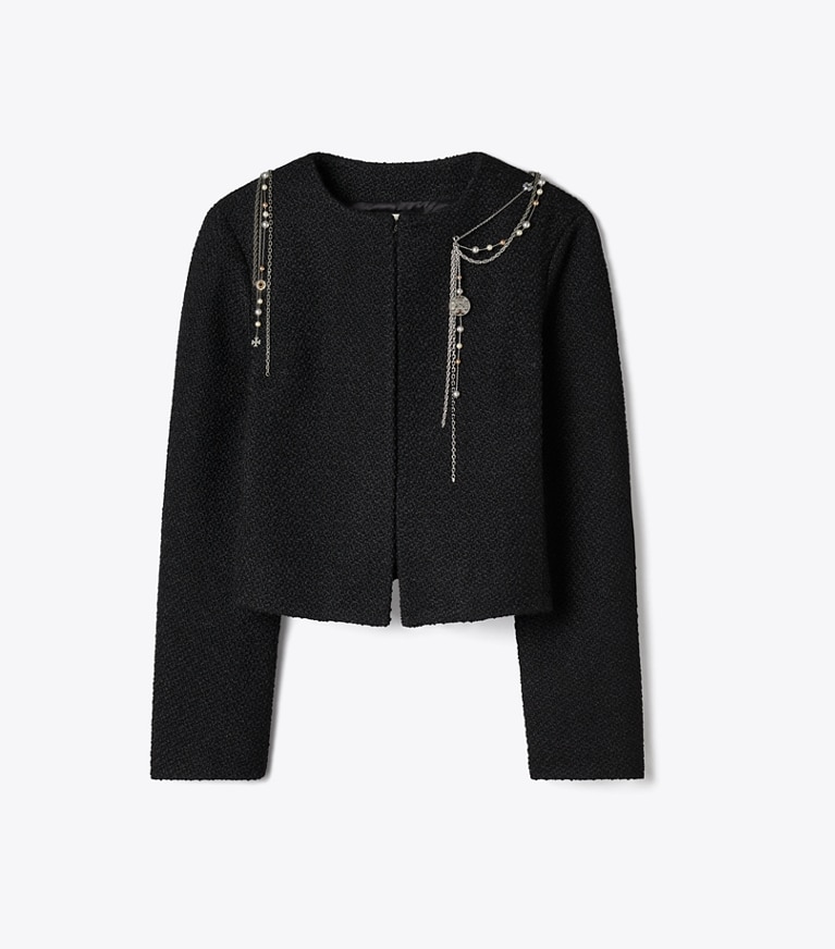 Tory Burch designer giacche Giacca in bouclé decorata in BLACK front