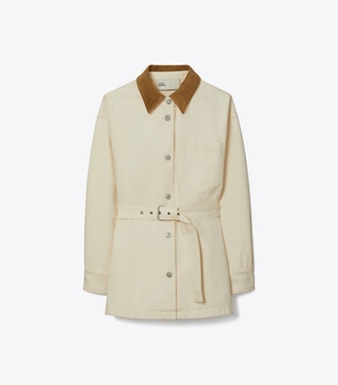 Tory Burch designer giacche Giacca in denim con bottoni in Beige front