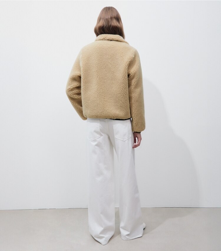 Tory Burch designer cappotti Giacca in felpa color-block in Oatmeal on model back