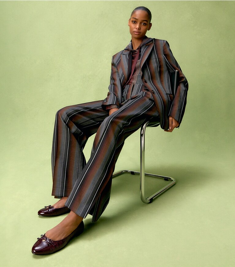 Tory Burch designer giacche Giacca in jacquard di lana a righe in Black/Rust front