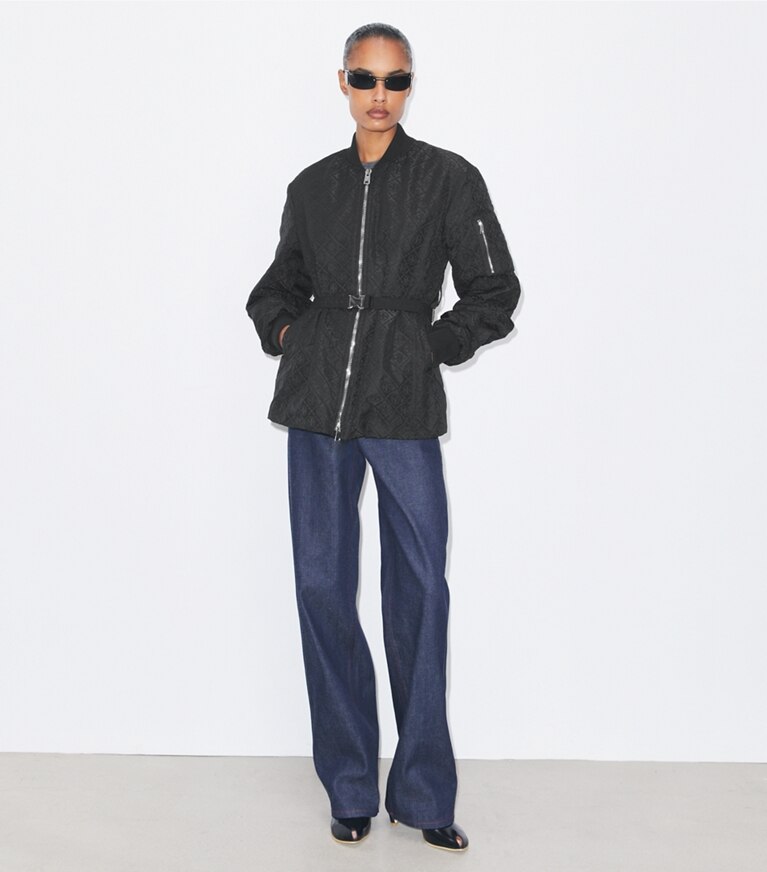 Tory Burch designer giacche Giacca in jacquard T Monogram con zip in Black T Monogram front