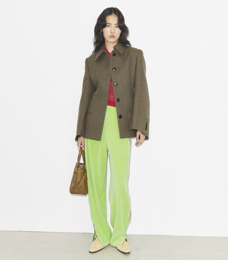 Tory Burch designer giacche Giacca in lana in Brown parte anteriore su modella
