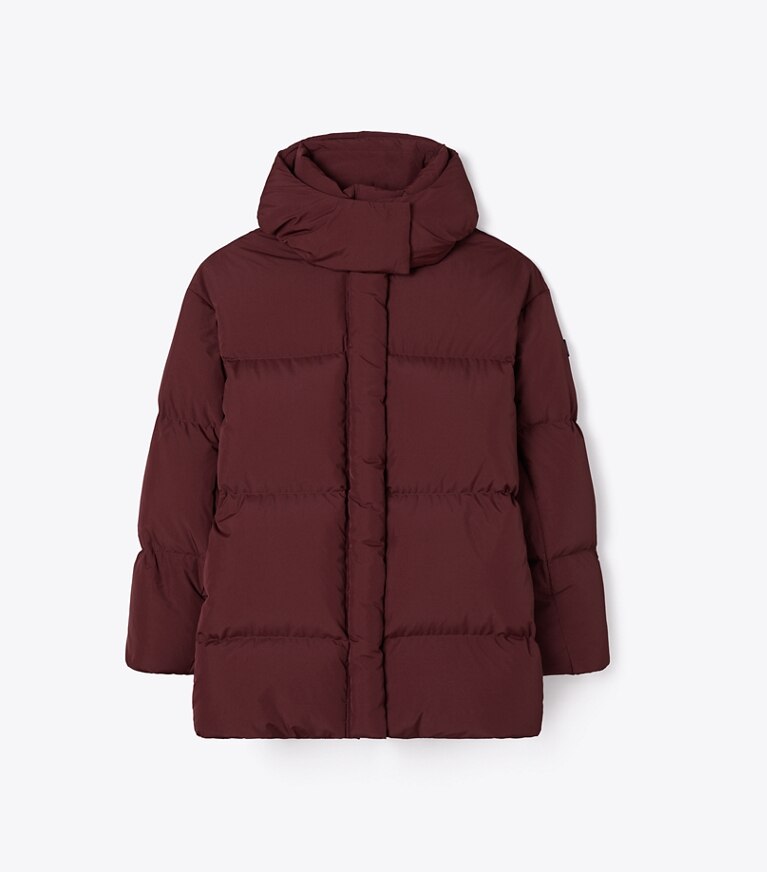 Tory Burch designer cappotti Giacca in nylon con cappuccio e piumino in Mahogany front