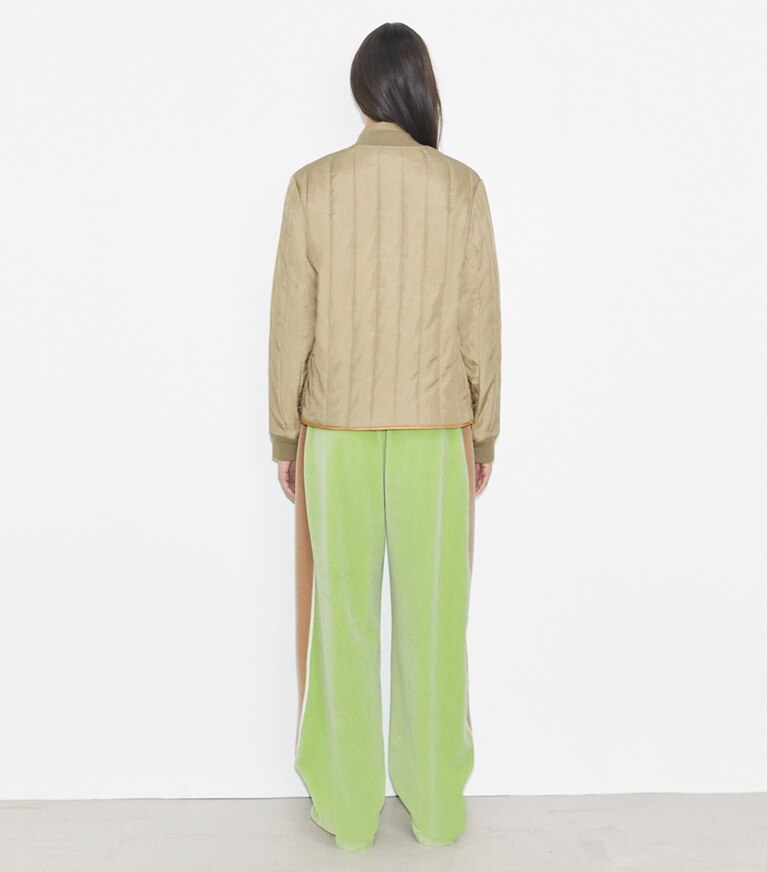 Tory Burch designer giacche Giacca in nylon matelassé in Taupe Gray front
