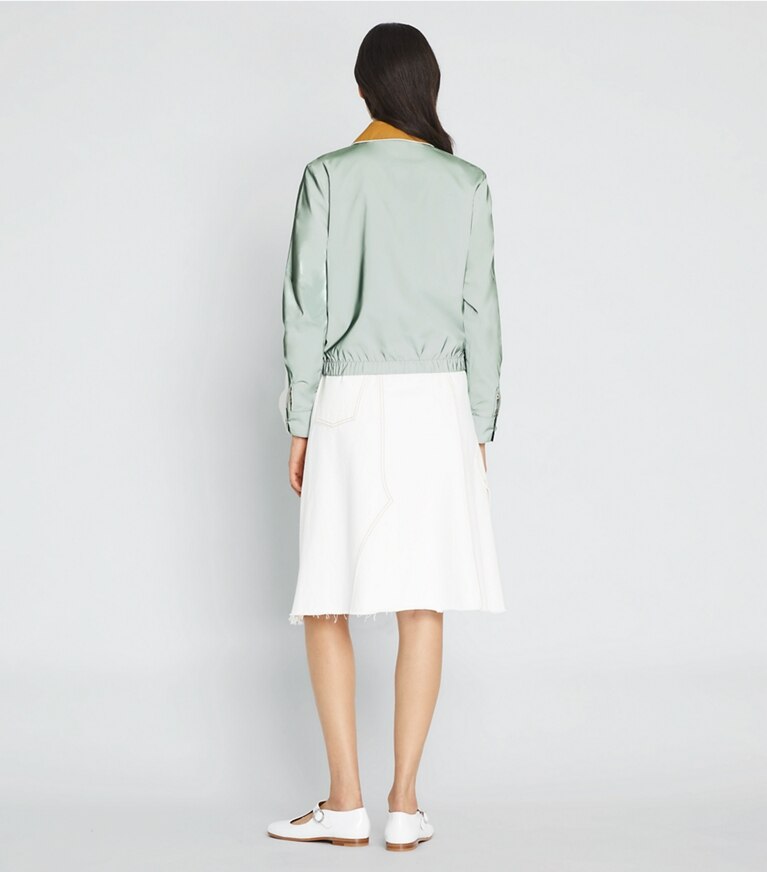 Tory Sport designer giacche Giacca in nylon riflettente in Electric Sage / Ridge front