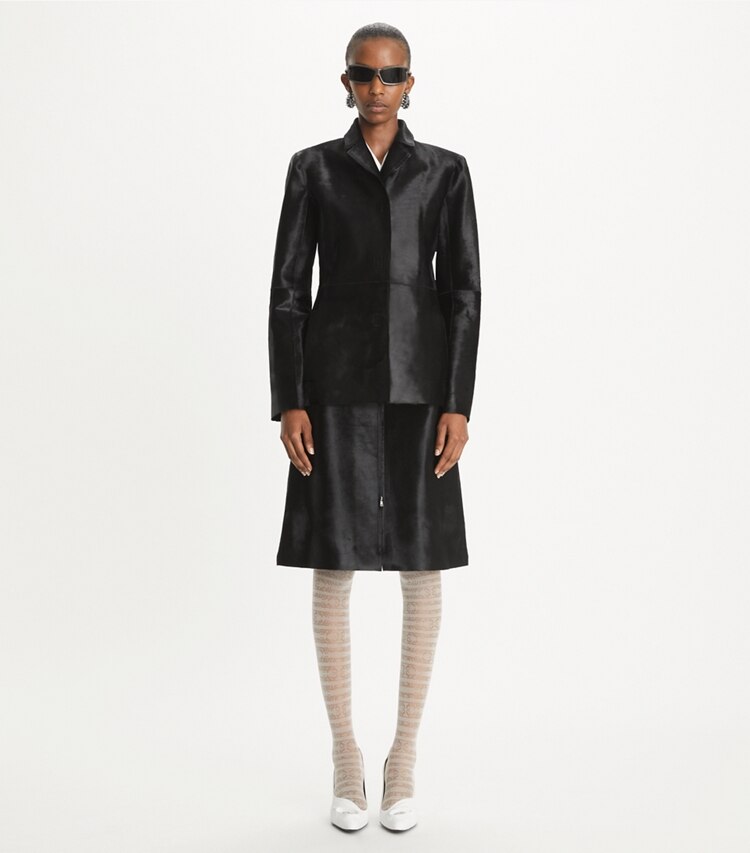 Tory Burch designer giacche Giacca in pelle di vitello in Black parte anteriore su modella