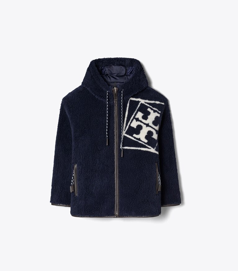 Tory Burch designer cappotti Giacca in pile con logo in Medium Navy front