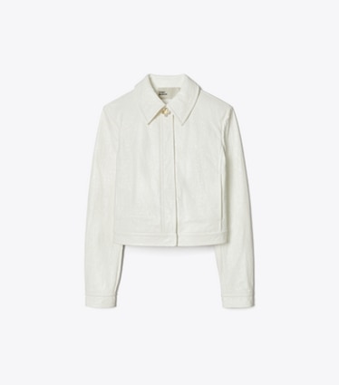 Tory Burch designer giacche Giacca in similpelle increspata in White front