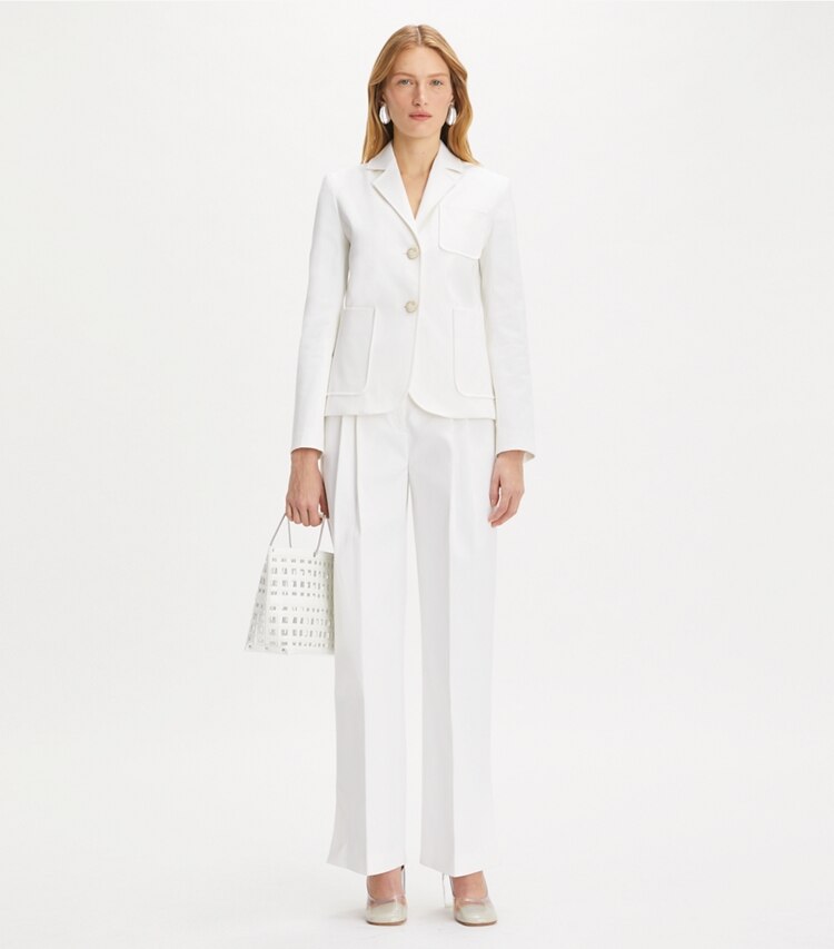 Tory Burch designer giacche Giacca in twill di cotone in White parte anteriore su modella