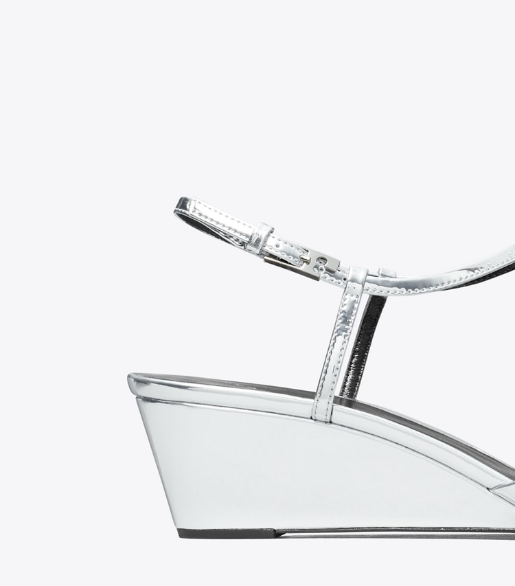 Tory Burch designer escarpins Gigi, chaussure à talon compensé salomé dans PLATINUM détails