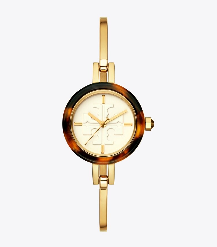 Tory Burch designer strap watches Gigi Bangle Watch, Multi-Color/Gold-Tone, 27 MM in Gold/Ivory/Multi overhead
