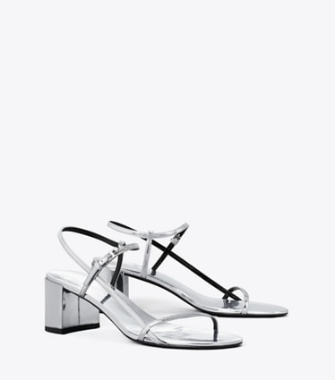 Tory Burch designer sandals Gigi Heeled Sandal in SILVER angle