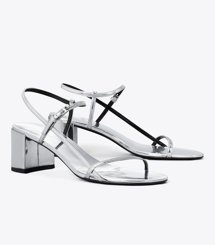Tory Burch designer sandals Gigi Heeled Sandal in SILVER angle