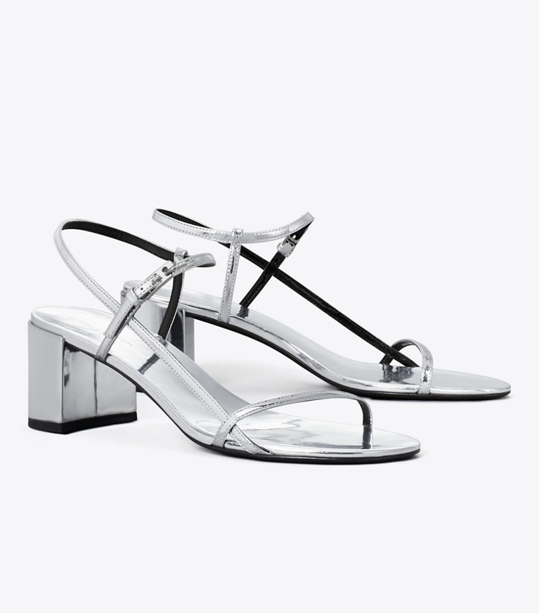 Tory Burch designer sandals Gigi Heeled Sandal in SILVER angle