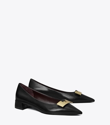 Tory Burch designer flats Gigi Petite Pump in PERFECT BLACK / GOLD angle