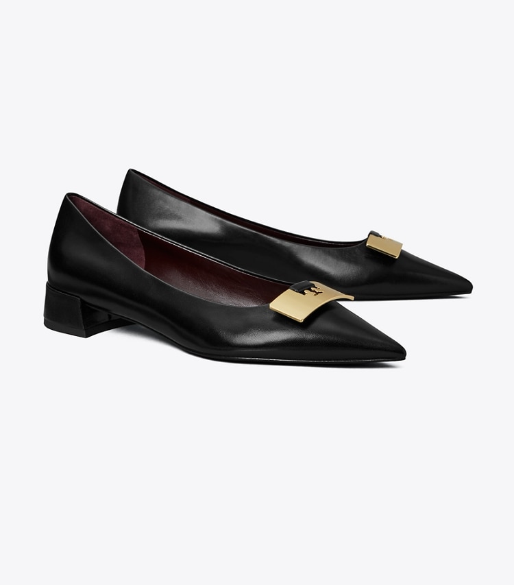Tory Burch designer flats Gigi Petite Pump in PERFECT BLACK / GOLD angle