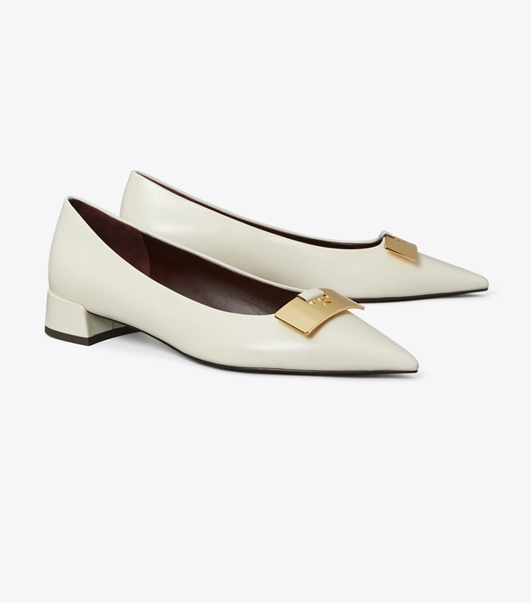 Tory Burch designer flats Gigi Petite Pump in LIGHT CREAM / GOLD angle