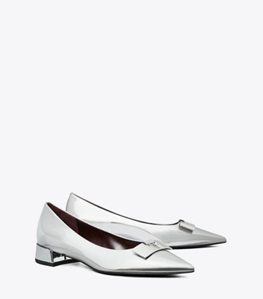 Tory Burch designer flats Gigi Petite Pump in ARGENTO / SILVER angle
