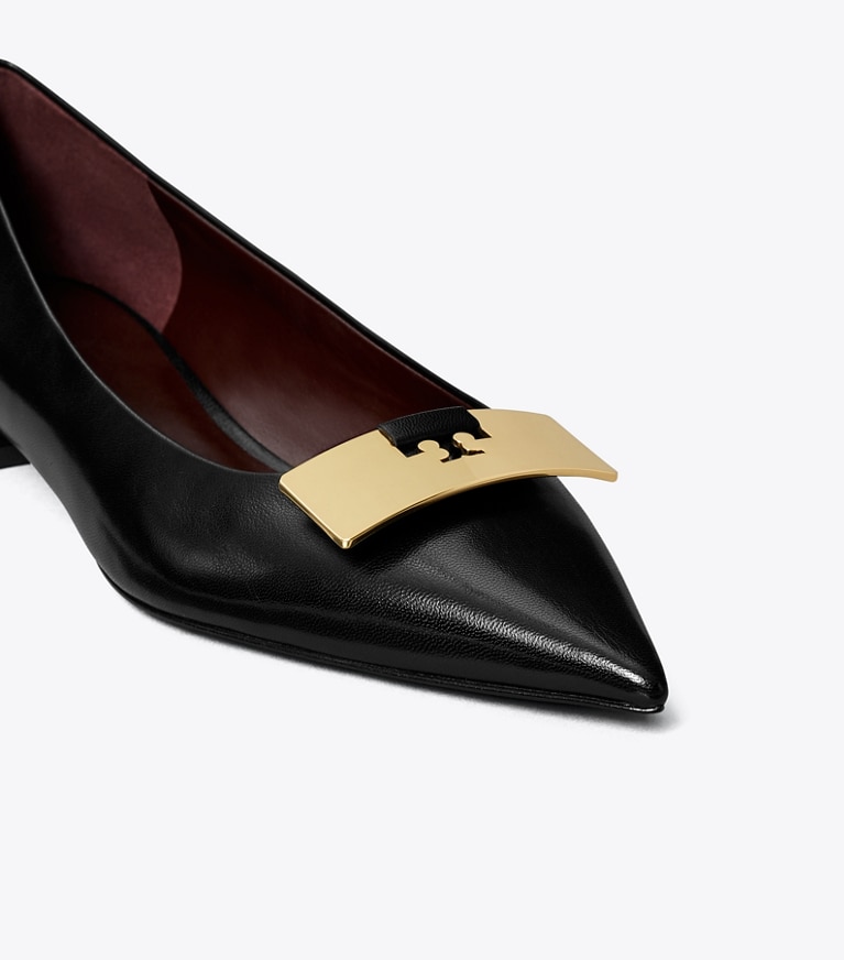 Tory Burch designer flats Gigi Petite Pump in PERFECT BLACK / GOLD angle