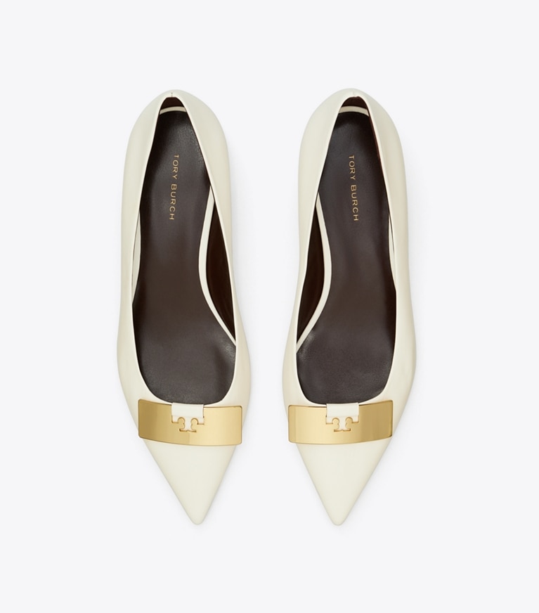 Tory Burch designer flats Gigi Petite Pump in LIGHT CREAM / GOLD angle