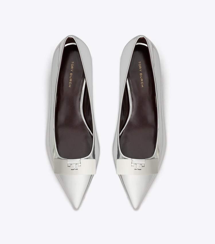 Tory Burch designer flats Gigi Petite Pump in ARGENTO / SILVER overhead