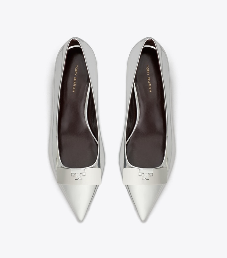 Tory Burch designer flats Gigi Petite Pump in ARGENTO / SILVER angle
