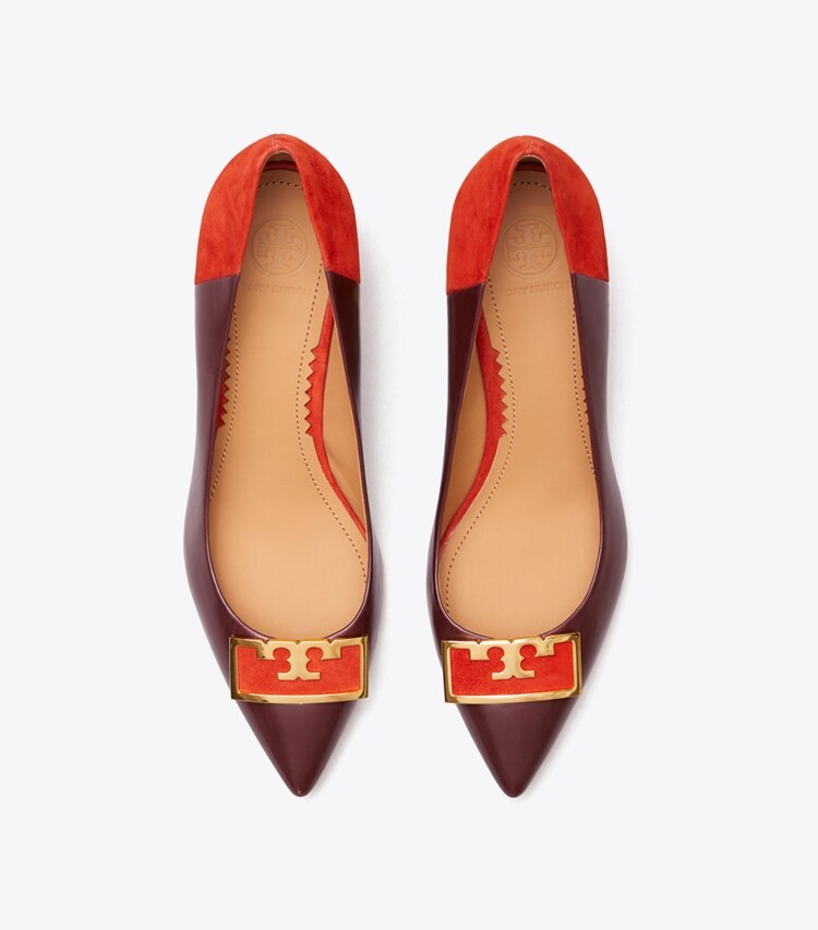 Tory Burch designer heels Gigi Pointed-Toe Pump in Black Cherry/Bright Lava overhead