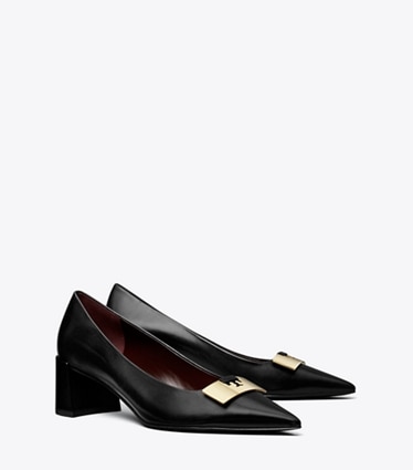 Tory Burch designer heels Gigi Pump in PERFECT BLACK / GOLD angle
