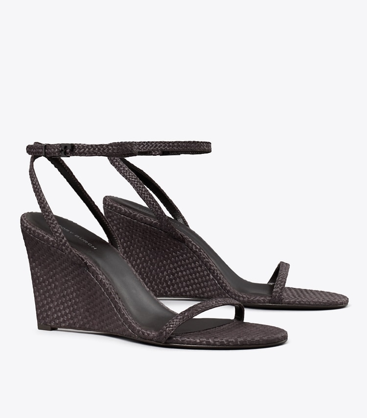 Tory Burch designer sandals Gigi Raffia Wedge in COCOA angle