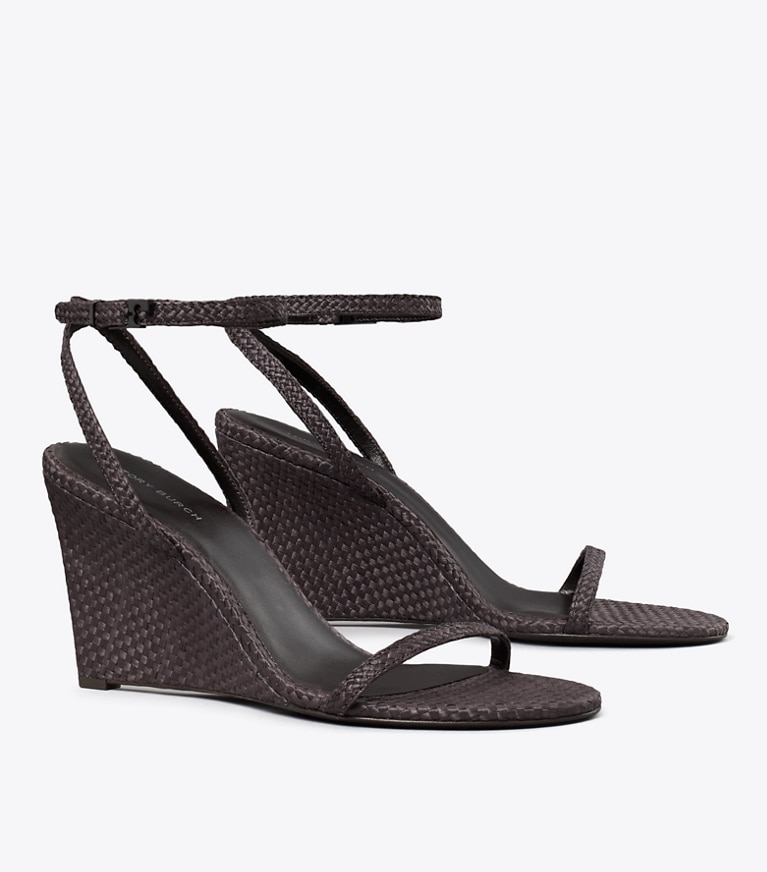 Tory Burch designer sandals Gigi Raffia Wedge in COCOA angle