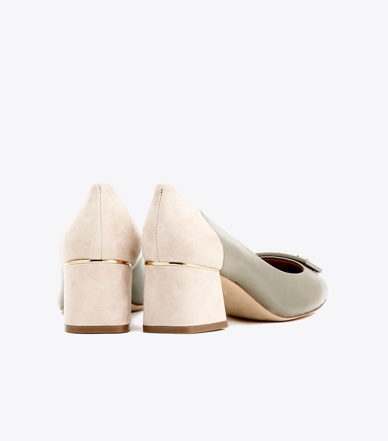 Tory Burch designer heels Gigi Rounded-Toe Pump, Extended Width in Gray Heron/Light Taupe angle