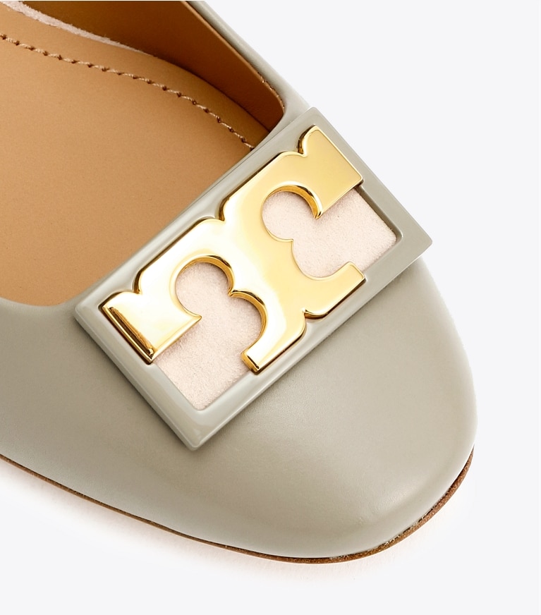 Tory Burch designer heels Gigi Rounded-Toe Pump, Extended Width in Gray Heron/Light Taupe angle