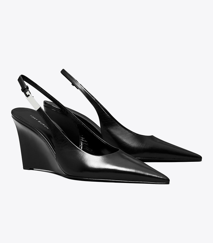 Tory Burch designer heels Gigi Slingback Wedge in PERFECT BLACK angle