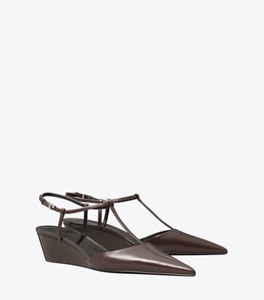 Tory Burch designer heels Gigi T-Strap Wedge in Cocoa angle