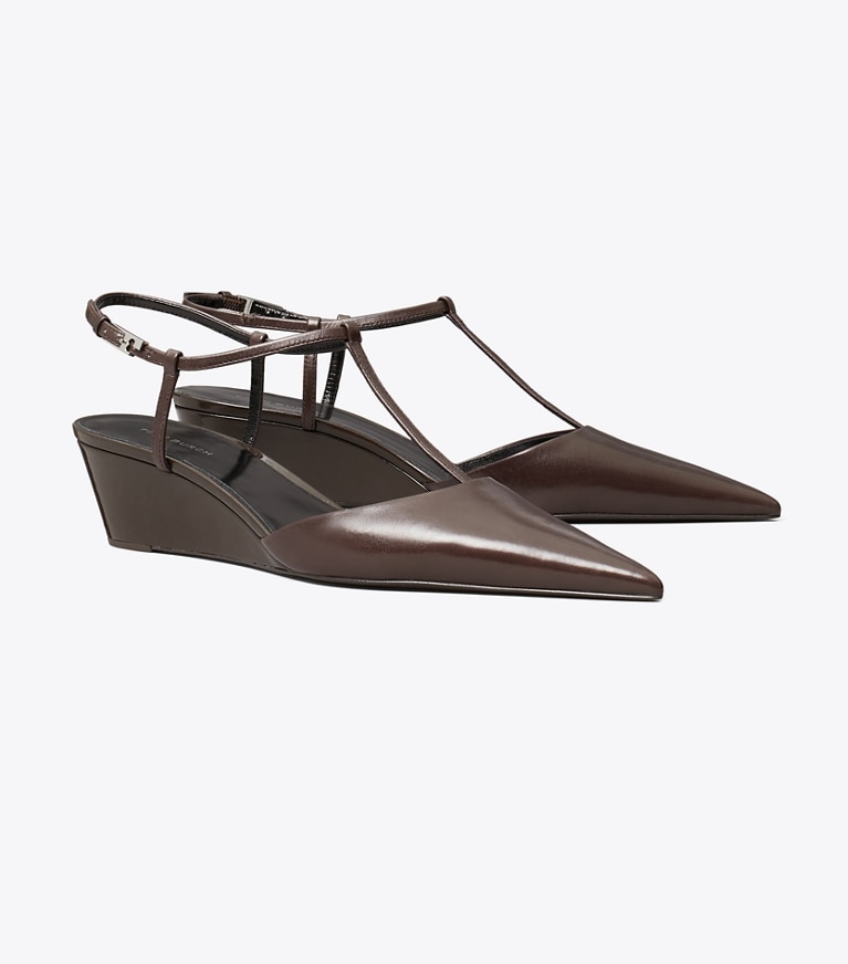 Tory Burch designer heels Gigi T-Strap Wedge in Cocoa angle