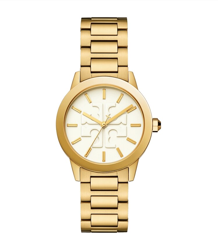 Tory Burch designer strap watches Gigi Watch, Gold Tone/Cream, 36 X 42 MM in Gold/Ivory front