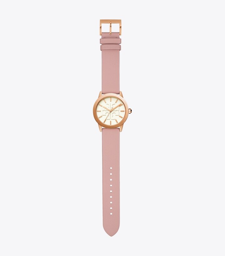 Gigi Watch, Pink Leather/Rose Gold Tone, 36 X 42 MM: Women's Designer Strap  Watches | Tory Burch