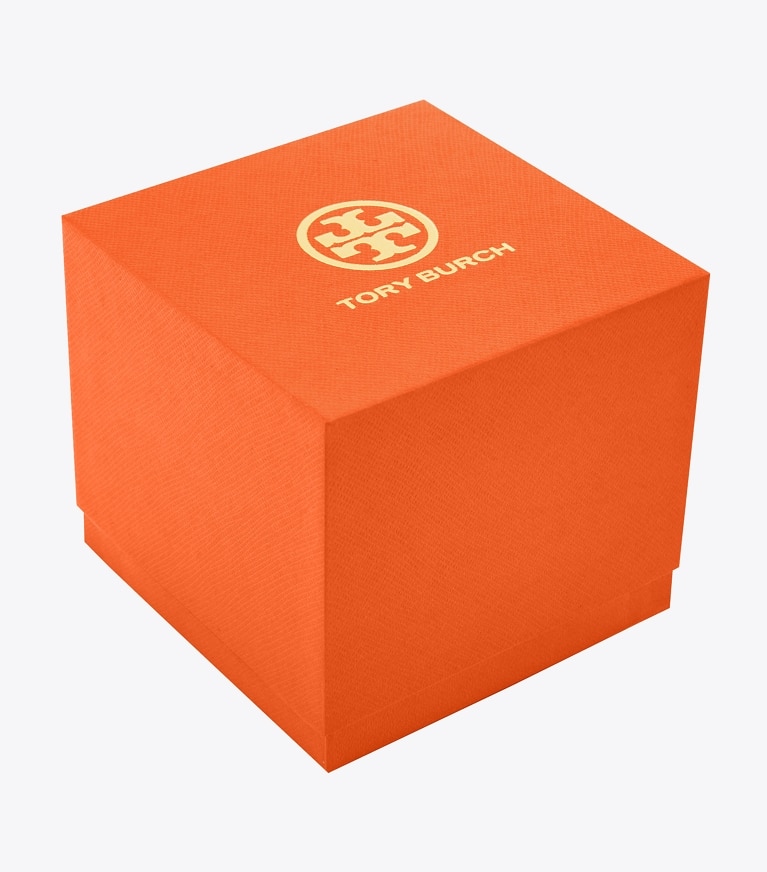 Tory Burch designer strap watches Gigi Watch, Printed Leather/Gold-Tone, 36 x 42 MM in ORANGE/GOLD front