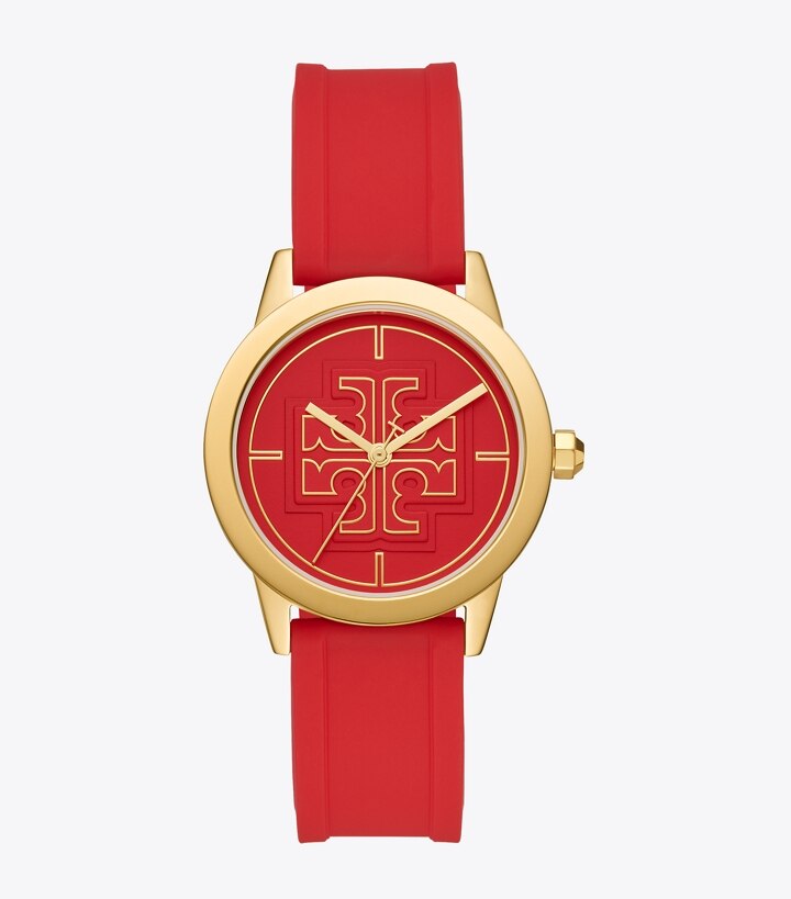 Gigi Watch, Red Silicone/Gold Tone, 36 X 42 MM: Women's Designer Strap  Watches | Tory Burch