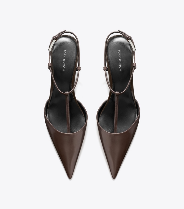 Tory Burch designer heels Gigi Wedge mit T-Riemen in Cocoa von oben