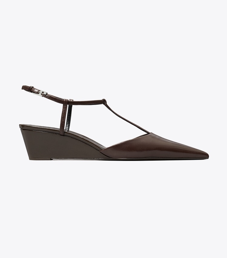 Tory Burch designer heels Gigi Wedge mit T-Riemen in Cocoa side