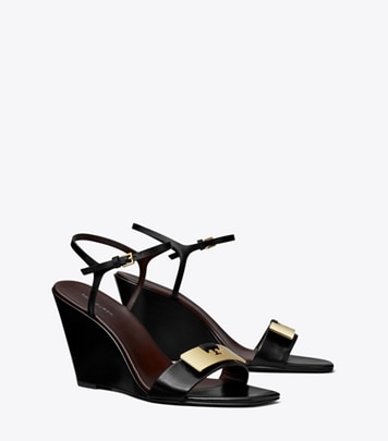 Tory Burch designer sandals Gigi Wedge Sandal in PERFECT BLACK / GOLD angle