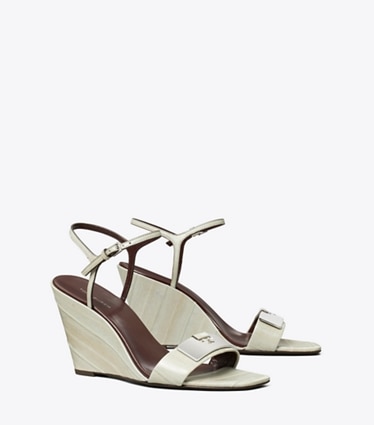 Tory Burch designer sandals Gigi Wedge Sandal in DRIFTWOOD / SILVER angle