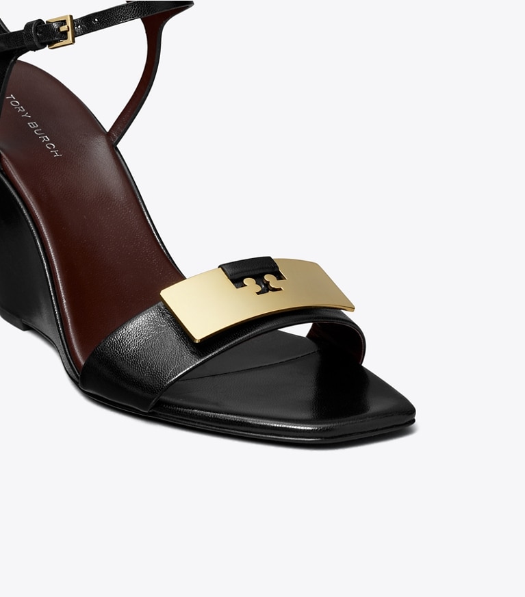 Tory Burch designer sandals Gigi Wedge Sandal in PERFECT BLACK / GOLD angle