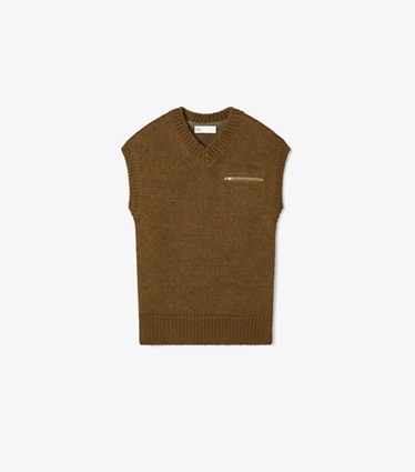 Tory Burch designer sweaters Gilet en laine in Brown front