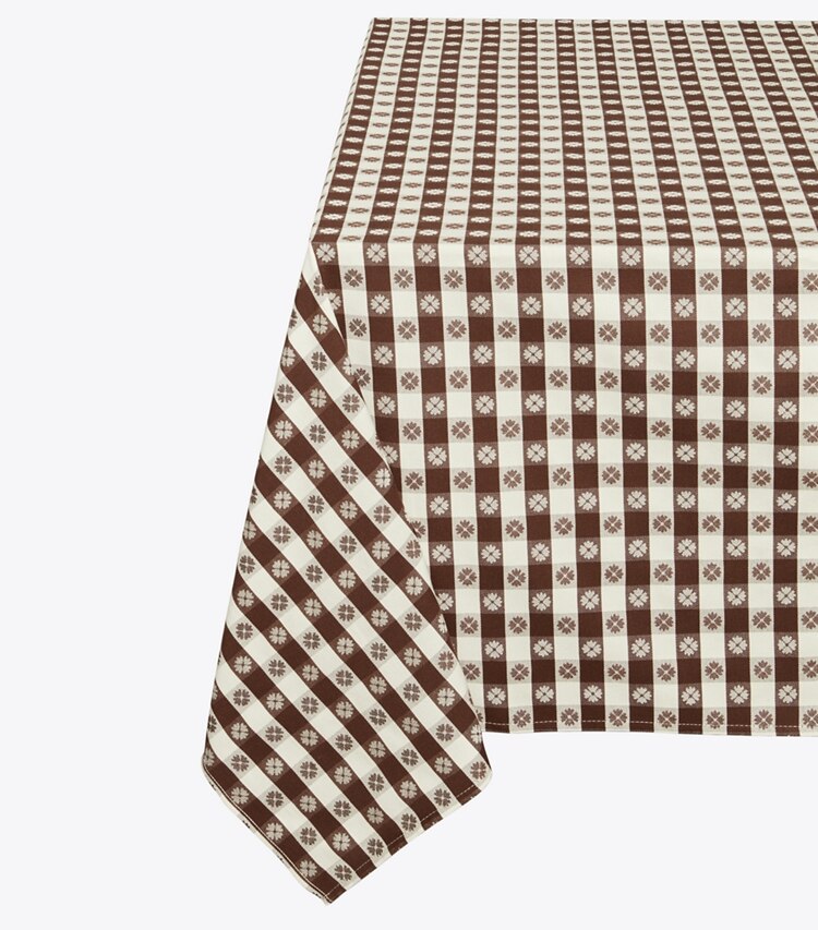 Tory Burch designer linens Gingham 70" Square Tablecloth in Brown detail